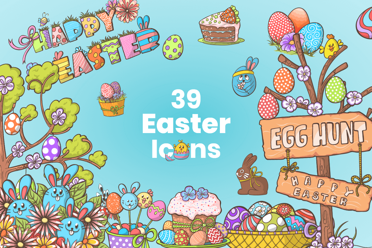 Cartoon Easter Icons and Graphics Set